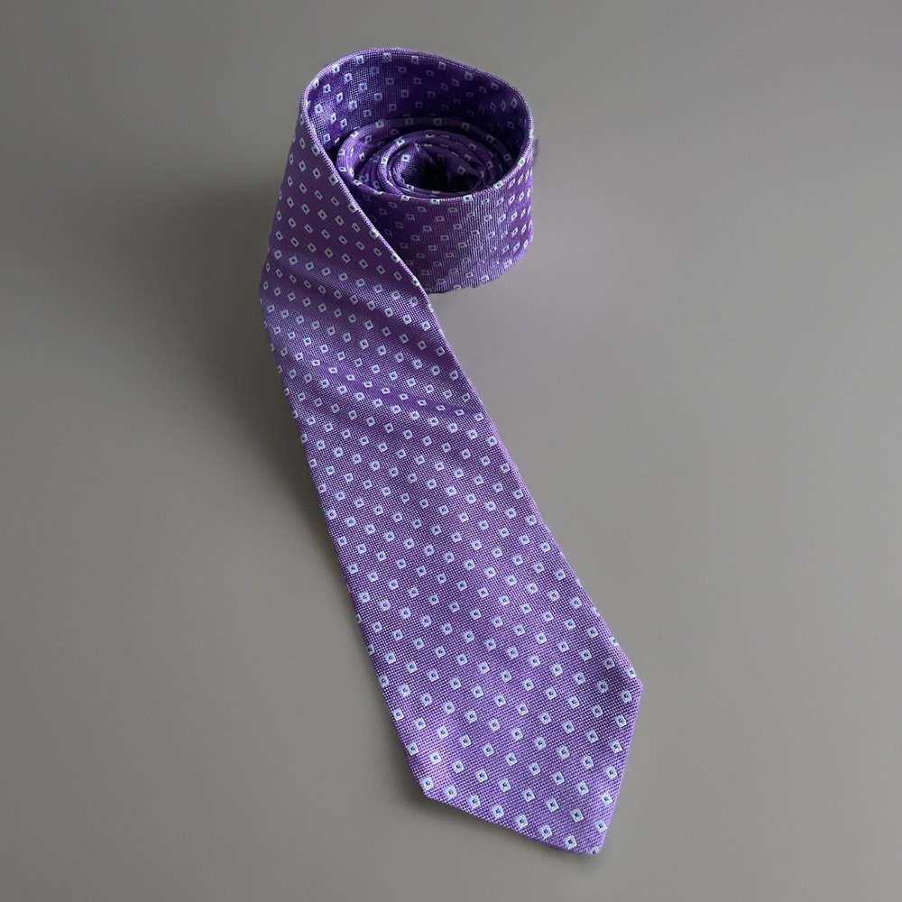 Hickey Freeman Neckwear Tie Purple Blue Geometric Square AOP 100% Silk JBHS